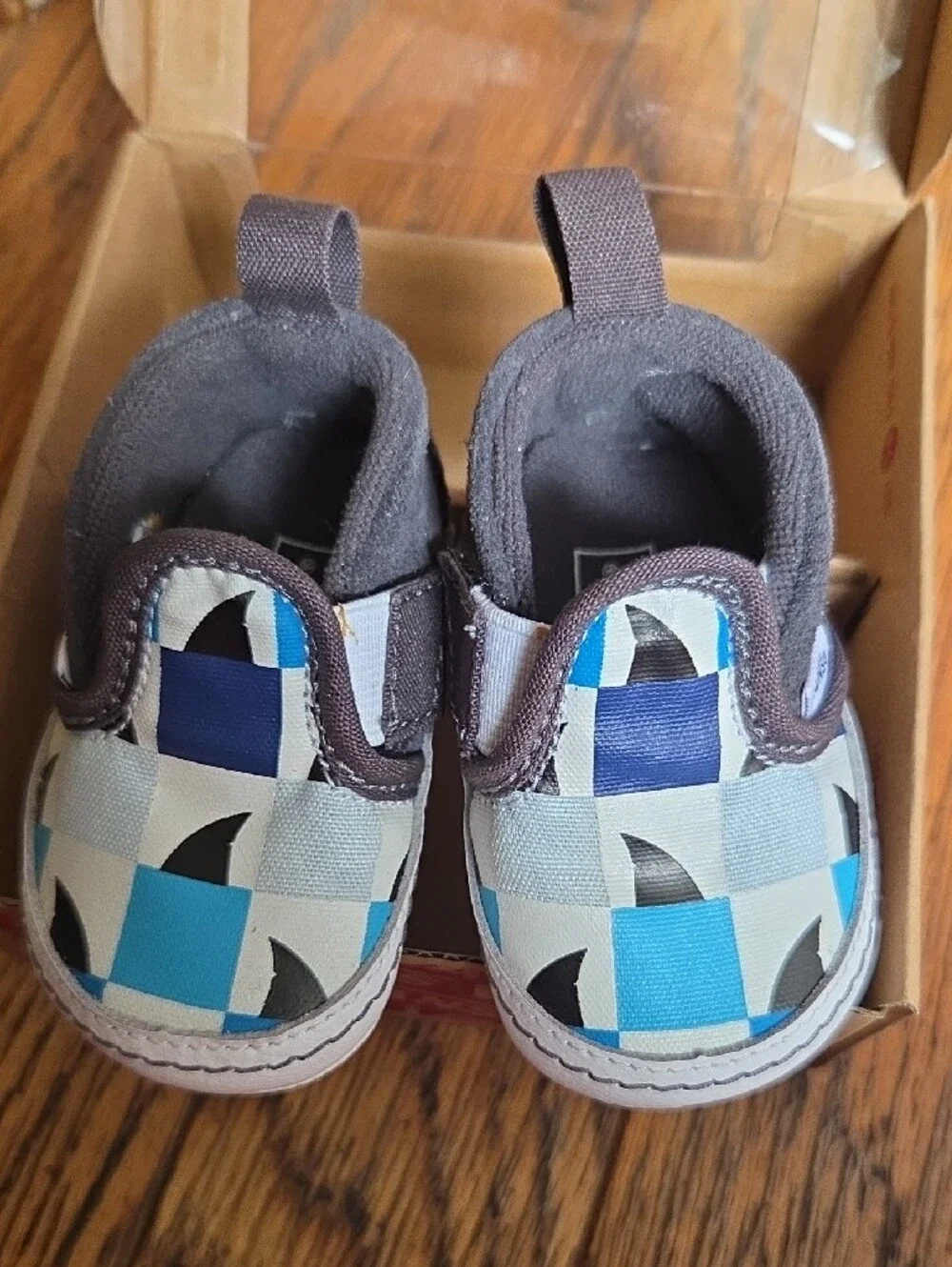 Vans Baby's Blue & White Checkerboard Shark Fin Slip-On Crib Shoes